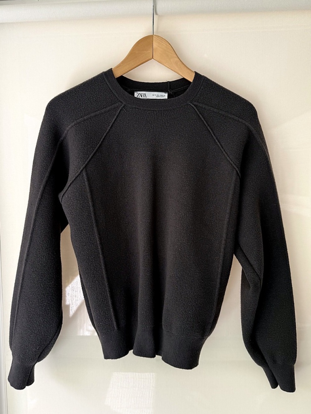 Zara Black Textured Knit Sweatshirt Pullover Balloon Sleeve Size Small